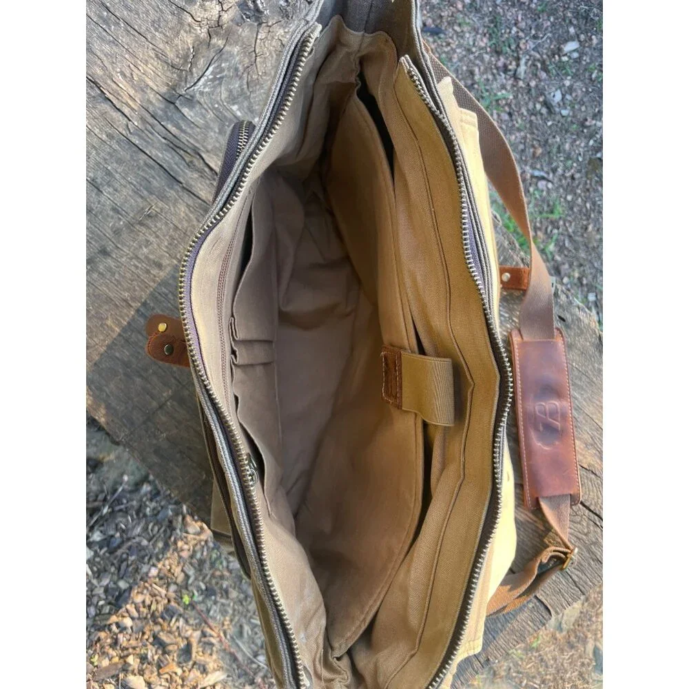 Men's Brown Waterproof Vintage Messenger Bag for 15.6 Inch Laptop - 16 Pockets